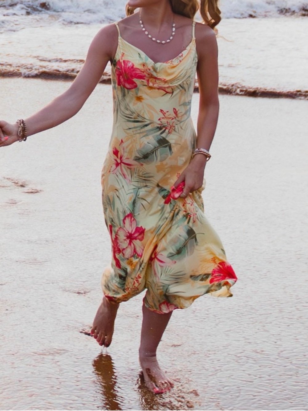 Yellow Tropical Floral Print Maxi Dress